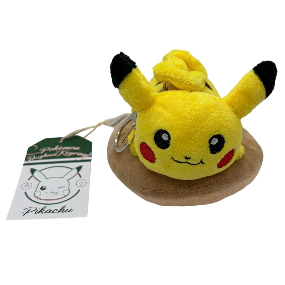 Pokemon Japan Pikachu Doughnut Keyring Plush Winking Yellow Soft Toy Keychain